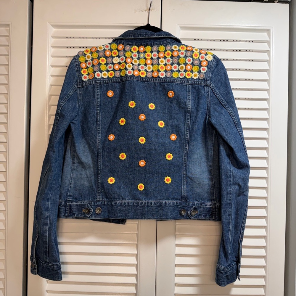 Handmade Embellished Flower Jean Jacket